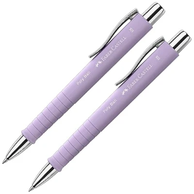Afbeelding van Faber Castell 205090 Balpen Poly Ball sweet lilac, 2 stuks, met verwisselbare XB vulling, watervast