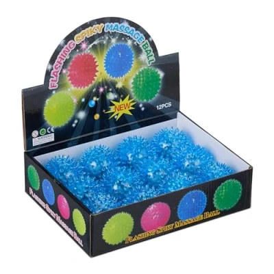 Afbeelding van Relaxdays stuiterbal met lichtjes set van 12 blauw grabbelton cadeautje egelbal