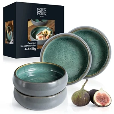 Afbeelding van Moritz &amp; 4 x kleine schaaltjes, 300 ml, dip schaaltjes van aardewerk voor dessert, snack, soep, salade, ijs, tapas en antipasti