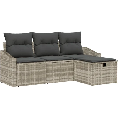 Afbeelding van vidaXL 4 delige Tuin Sofa Set met Kussens Lichtgrijs Poly Riet