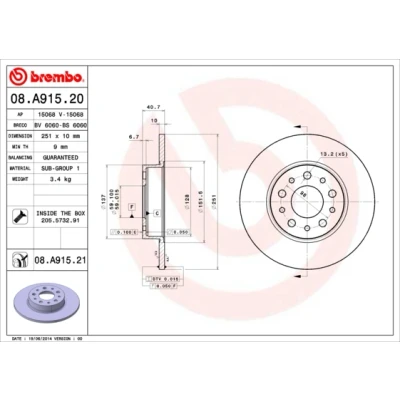 Afbeelding van Brembo Remschijf 08.A915.21