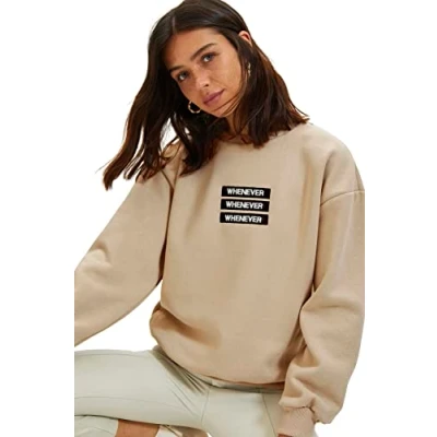 Afbeelding van Trendyol Dames ronde hals met slogan Regular Sweater, Beige, M, M