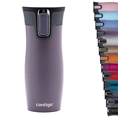 Afbeelding van Contigo West Loop Autoseal thermosbeker, roestvrijstalen isoleerbeker, koffiebeker to go, BPA vrij, lekvrije beker go met Easy Clean deksel, houdt tot 5 uur warm, 470 ml Dark Plum