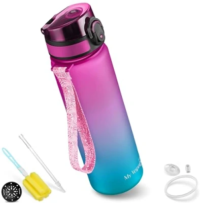 Afbeelding van My Vesperbox Minny Drinkfles voor kinderen, lekvrij, met rietje of zeef, 350 ml, 500 750 lichte Tritan waterfles, BPA vrij, kleuterschool, school (paars blauw, ml)