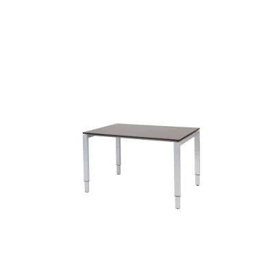Afbeelding van Domino bureau, hoogte instelbaar (62 85cm) met 120x80cm &#039;zwevend&#039; logan eiken 25mm blad en aluminium (RAL9006) N poot frame.