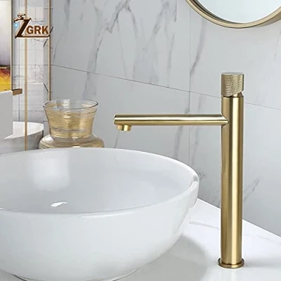 Afbeelding van Wastafelkraan verlengd mondstuk geborsteld goud wastafel mengkraan badkamer kraan warm en koud messing toilet waterkraan (kleur: SLT165L)