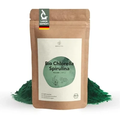 Afbeelding van BIONUTRA® Biologisch Chlorella Spirulina Poeder 250 g Hersluitbare Verpakking Gebroken Celwand voor Optimale Opname van Voedingsstoffen