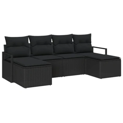 Afbeelding van vidaXL 6 delige tuinzetel set met kussens zwart poly riet