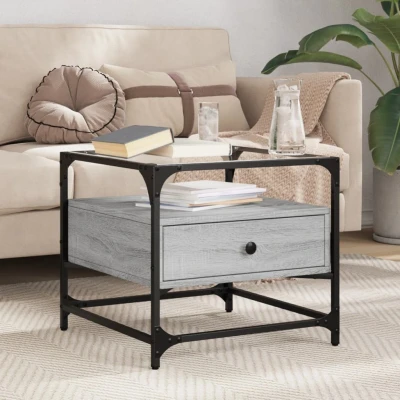 Afbeelding van Salontafel met glazen blad 50x50x45 cm staal