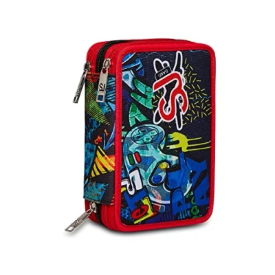 Afbeelding van SJ GANG STYLE JAM Pennenetui met 3 ritssluitingen voor kinderen en jongeren, meerkleurig, 12,5 x 20 7 cm, Meerkleurig., Eén maat, school