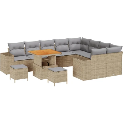 Afbeelding van vidaXL 12 delige tuin sofa set met kussens beige poly riet acacia