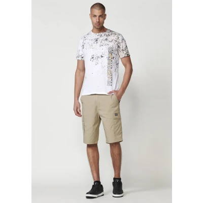 Afbeelding van Koroshi Shortsleeved Tshirt print, Heren, Maat: Large, Blanco white