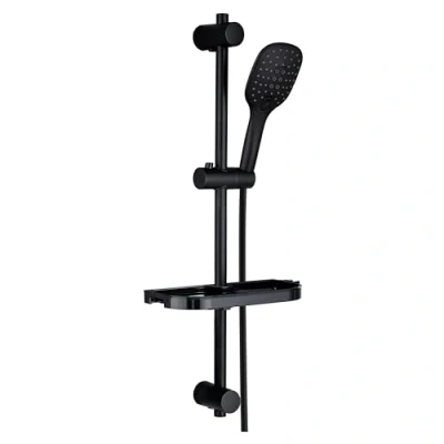 Afbeelding van Görbach Zwarte Douchestang 70cm in Roestvrij Staal Doucheset Douchesysteem met Doucheplank en Schuifregelaar Verstelbare Bevestigingsbeugel,Zonder Kraan Handdouche(HB1210MB + Plank).