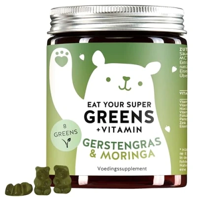 Afbeelding van All Your Supergreens Hooggedoseerd Vitaminecomplex 8 superfoods voor immuunsysteem Gerstegras, Moringa, chlorella, zink, ijzer vegan 60 stuks Maandelijkse voorraad Bears With Benefits