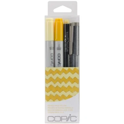Afbeelding van COPIC &quot;Doodle Pack Red&quot;, set van 4 in gele kleur gecoördineerde Markers, bestaande uit 2 Ciao 1 Multi Liner en Glitter Pen.