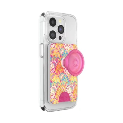 Afbeelding van PopSockets Telefoonhoesje met verlengde grip en adapterring voor MagSafe, telefoonkaarthouder, draadloos opladen, compatibel MagSafe Paisley Gaudy