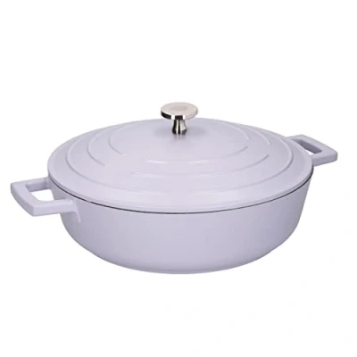 Afbeelding van MasterClass Ondiepe braadpan met deksel, lichtgewicht gegoten aluminium, inductiekookplaat en ovenbestendig, lavendel, 4 liter/28 cm