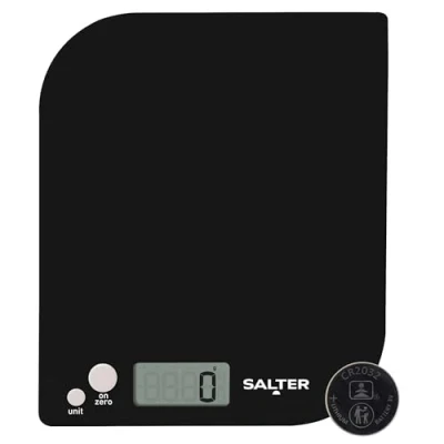 Afbeelding van Salter® 1177 BKWHDR Leaf Electronic Kitchen Scale, Baking &amp; Cooking Food Scales, Add Weigh Zero Function, Metric/Imperial, Max. Capacity 5 KG, Measure Liquids in ml/fl.oz,18 x 18 2.5 cm Zwart