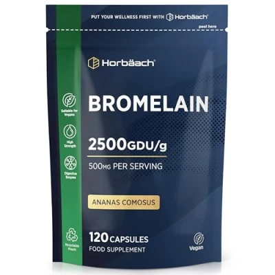 Afbeelding van Bromelain 500mg Capsule 2500 GDU/g 180 Veganistische Bromelaïne Capsules Hoge Dosis van Horbaach