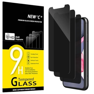 Afbeelding van NEW&#039;C 3 Stuks, Privacy Screen Protector voor iPhone 11, XR, verbeterde 28 graden smalle privacyhoek, ultraduurzame 9H hardheid, bubbelvrij