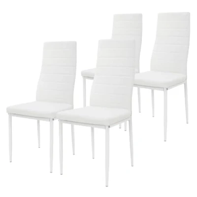Afbeelding van Eetkamerstoelen set van 4, kunstlederen bekleding, wit, gestoffeerde stoel met metalen poten ML design