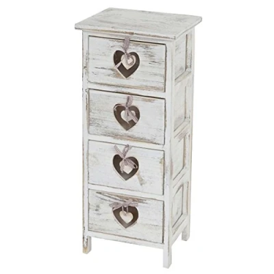 Afbeelding van Mendler Commode Forli, ladekast kast, 4 laden met harten 70x29x25cm, shabby look, vintage