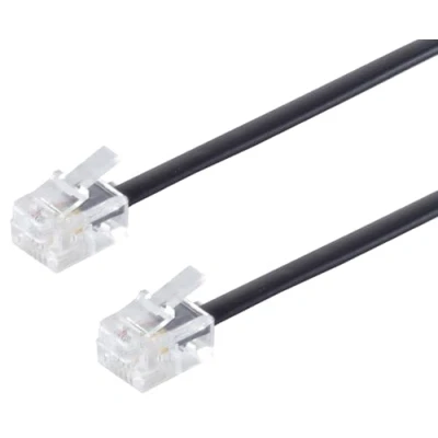 Afbeelding van 1aTTack.de 1x 20 m telefoonkabel RJ11 6/4 stekker naar platte kabel 4 aderig westernstekker zwart