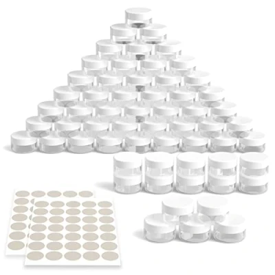 Afbeelding van Newaner potjes, 10 g, ml, crèmepotje, leeg potje, transparante potjes met schroefsluiting, stickers, ideaal voor make up, crèmes, lotions, mini kaarsen, wit, 60 stuks