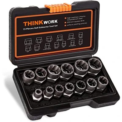 Afbeelding van THINKWORK klopboutverwijderingsset, 13 delige bout en moerverwijderingsset, beschadigde boutverwijderaar, boutverwijderingsset, gereedschapsset voor het verwijderen van beschadigde, bevroren,