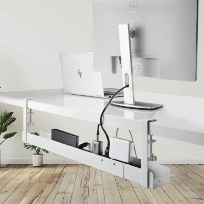 Afbeelding van StarTech.com Kabelbeheerlade voor onder bureau, in lengte verstelbaar, klembevestiging, boren niet nodig, wit