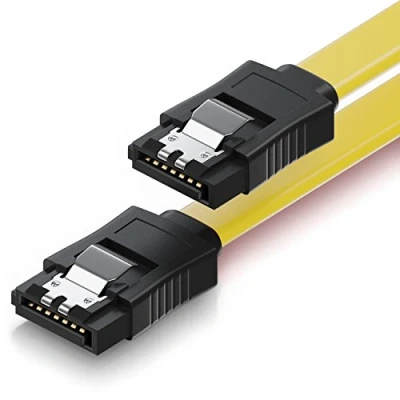 Afbeelding van deleyCON 30cm SATA III Kabel S ATA 3 Gegevenskabel HDD SSD Verbindingskabel Metalen Clip 6 GBit/s 2 Rechte L Type Stekkers Geel