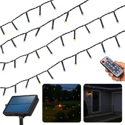 Afbeelding van Cheqo Solar Lichtsnoer Kerstverlichting Buiten Kerstboomverlichting Cluster Verlichting 10.5 Meter 240 Led Met Afstandsbediening Multic