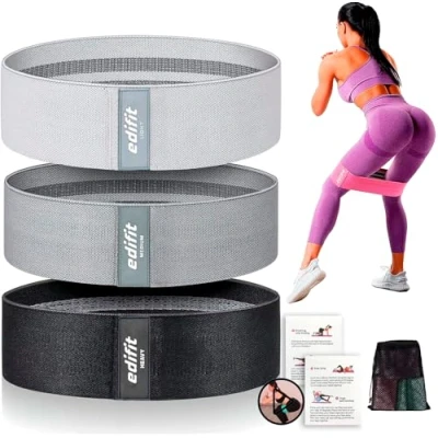 Afbeelding van Edifit, Resistance Band, Elastic, Elastisch, tapes met 3 weerstandsniveaus, oefening, antislip elastiekjes, stuks, voor gym, yoga, crossfit, pilates of thuistraining (Zwart, grijs en lichtgrijs)