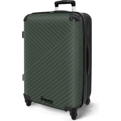 Afbeelding van NoBoringSuitcases.com® Koffer groot Rolkoffer lichtgewicht Groen grijs met abstracte lijnen Reiskoffer 4 wielen Grote trolley XL 20 kg bagage