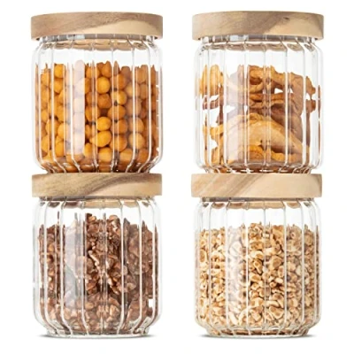 Afbeelding van Beschikbaar met deksel in patroon (500 ml, 4 stuks), stapelbaar en luchtdicht, bewaard lege dekselset, beschikbaar, geglazuurde containers set voor wonen, groot klein