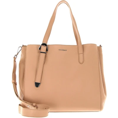 Afbeelding van Coccinelle Leren Handtas Schoudertas Gleen Handbag Grained Leather Toasted Beige