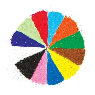 Afbeelding van Baker Ross AG638 Glitterzand kleuren voor kinderen om te knutselen, vormgeven en versieren van kaarten, knutselwerk collageen in de zomer (12 zakjes)