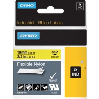 Afbeelding van DYMO Rhino industriële Flexibele Nylon labels 19 mm x 3,5 m zwarte afdruk op geel zelfklevende voor &amp; LabelManager labelprinters