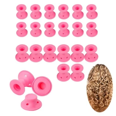 Afbeelding van 24x siliconen krulspelden voor u Eenvoudige styling, om in slaap te vallen schoonheidshulp zonder hitte roze 12 x groot, klein. haarstyling. Van TRIXES