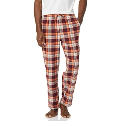 Afbeelding van Amazon Essentials Men&#039;s Flanellen pyjamabroek (verkrijgbaar in grote en lange maten), Bordeauxrood Oranje Wit Plaid, S