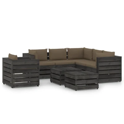 Afbeelding van 8 delige Loungeset met kussens grijs geïmpregneerd hout