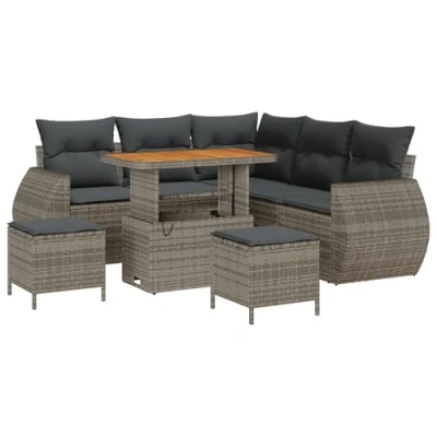 Afbeelding van vidaXL 8 Stuks Tuin Sofa Set met Kussens Grijs Poly Rattan Acacia