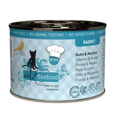 Afbeelding van catz finefood Ragout N 613 kip &amp; schelp kattenvoer nat fijn voedsel natvoer voor katten in saus zonder granen en suiker met een hoog vleesgehalte, 6 x 190 g blik