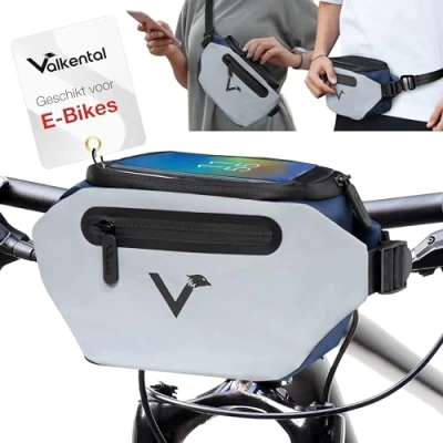Afbeelding van Valkental Gerecyclede 3 in 1 fietstas voor stuur Volledig reflecterend &amp; waterdicht Geschikt als stuurtas heuptas KLICKfix compatibel 4L