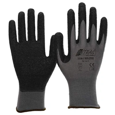 Afbeelding van NITRAS Nylotex 3520 nylon latex handschoenen werkhandschoenen 12 PAAR, grijs/zwart, 9/XL