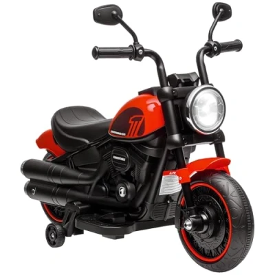 Afbeelding van HOMCOM Kindermotorrad Kinder Elektro Motorrad Elektrofahrzeug Kinderfahrzeug mit 2 abnehmbaren Stützrädern, 3 km/h, für 1,5 Jahre Rot 76 x 42 57 cm