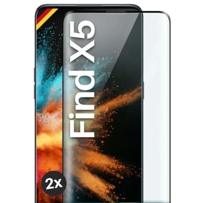 Afbeelding van moex Full Screen beschermend glas compatibel met Oppo Find X5 beschermfolie randloos, volledig scherm, gebogen 3D veiligheidsglasfolie, transparant, 2x zwart