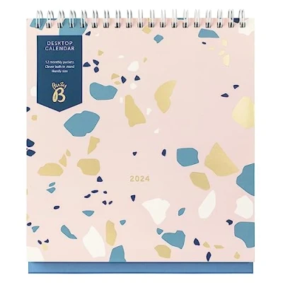 Afbeelding van Busy B Bureaukalender van januari tot december 2024 Terrazzo bureauplanner met zakken en ingebouwde standaard. Perfect voor kantoor bureauorganisatie