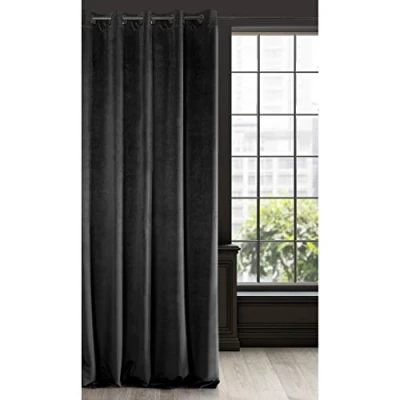 Afbeelding van Eurofirany RIA Verduisteringsgordijn, Ondoorzichtig, Satijnen Gordijn met Ogen 1 st. Extra Lang Gordijn, Dik, Elegant, Effen, Woonkamer, Slaapkamer, 140x250 cm, Zwart