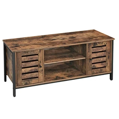 Afbeelding van VASAGLE LTV43BX tv standaard, met planken en opbergkasten, luifdeuren, voor woonkamer, speelkamer, industriële stijl, rustiek bruin zwart